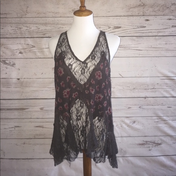 Free People Tops - FREE PEOPLE Tank Top Racerback Lace Floral